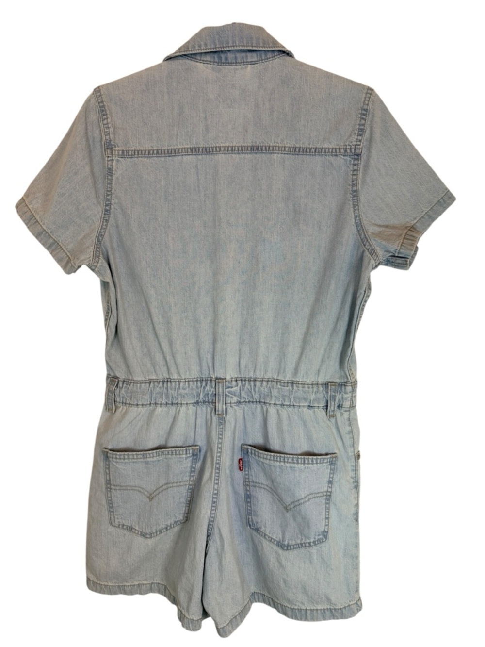 NWT Levi’s Denim Romper Jumpsuit Light Wash Utility Short Sleeve Size S - Picture 3 of 10